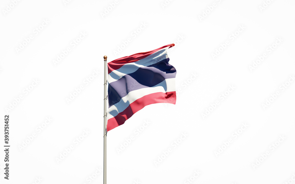 Beautiful national state flag of Thailand on white background. Isolated close-up Thailand