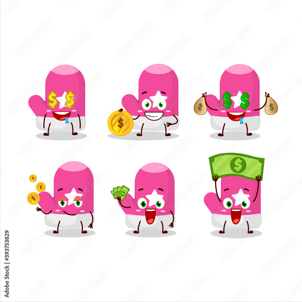 New pink gloves cartoon character with cute emoticon bring money