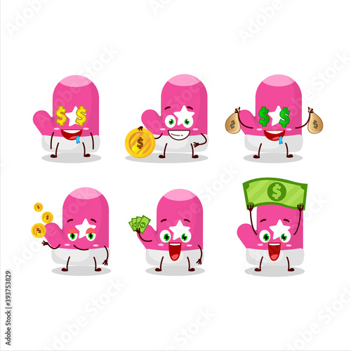 New pink gloves cartoon character with cute emoticon bring money