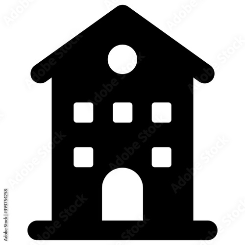 
A local lodging building, hostel building in solid icon
