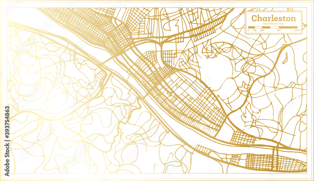 Obraz premium Charleston USA City Map in Retro Style in Golden Color. Outline Map.
