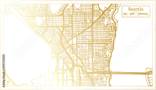 Seattle USA City Map in Retro Style in Golden Color. Outline Map.