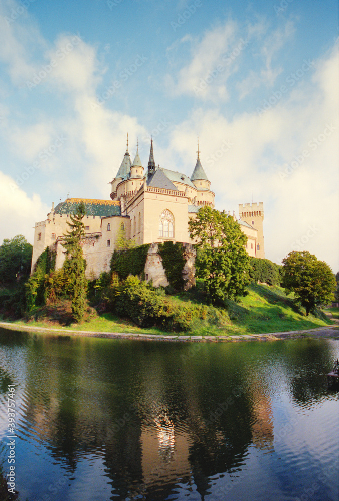 Panoramic view of the Bojnice castle in Slovakia in summer.