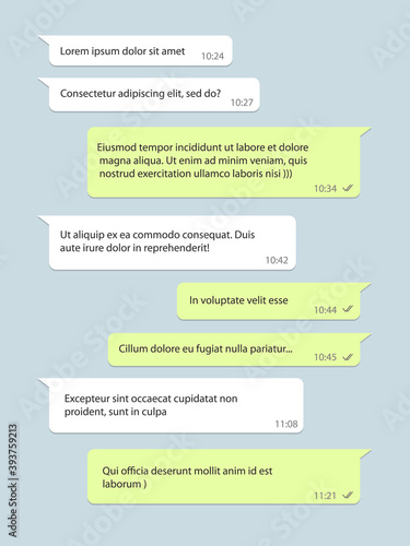Social network chat window, speech bubble with text