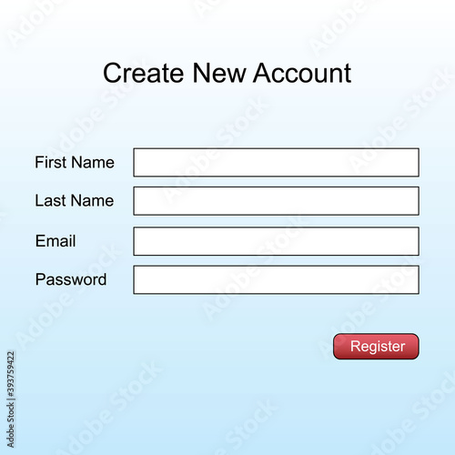 Registr form page blanc interface template for website