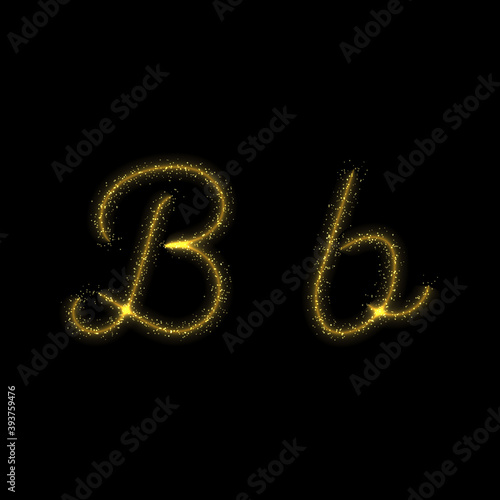 Gold glitter letter B, star sparkle trail font