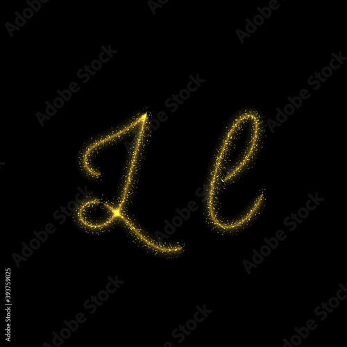 Gold glitter letter L, star sparkle trail font