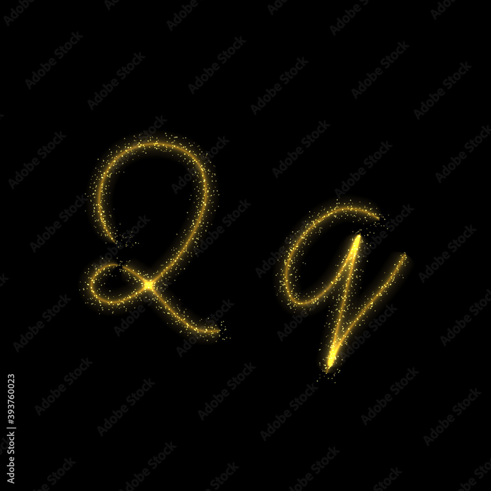 Gold glitter letter Q, star sparkle trail font Gold glitter letter Q, star sparkle trail font