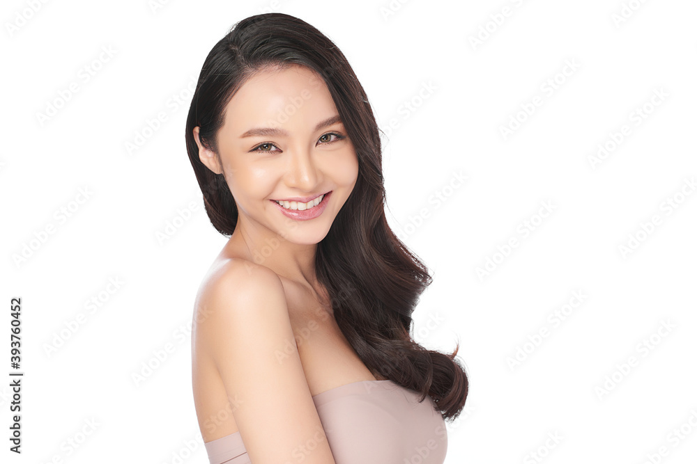 Beautiful young asian woman with clean fresh skin on white background, Face care, Facial treatment, Cosmetology, beauty and spa, Asian women portrait
