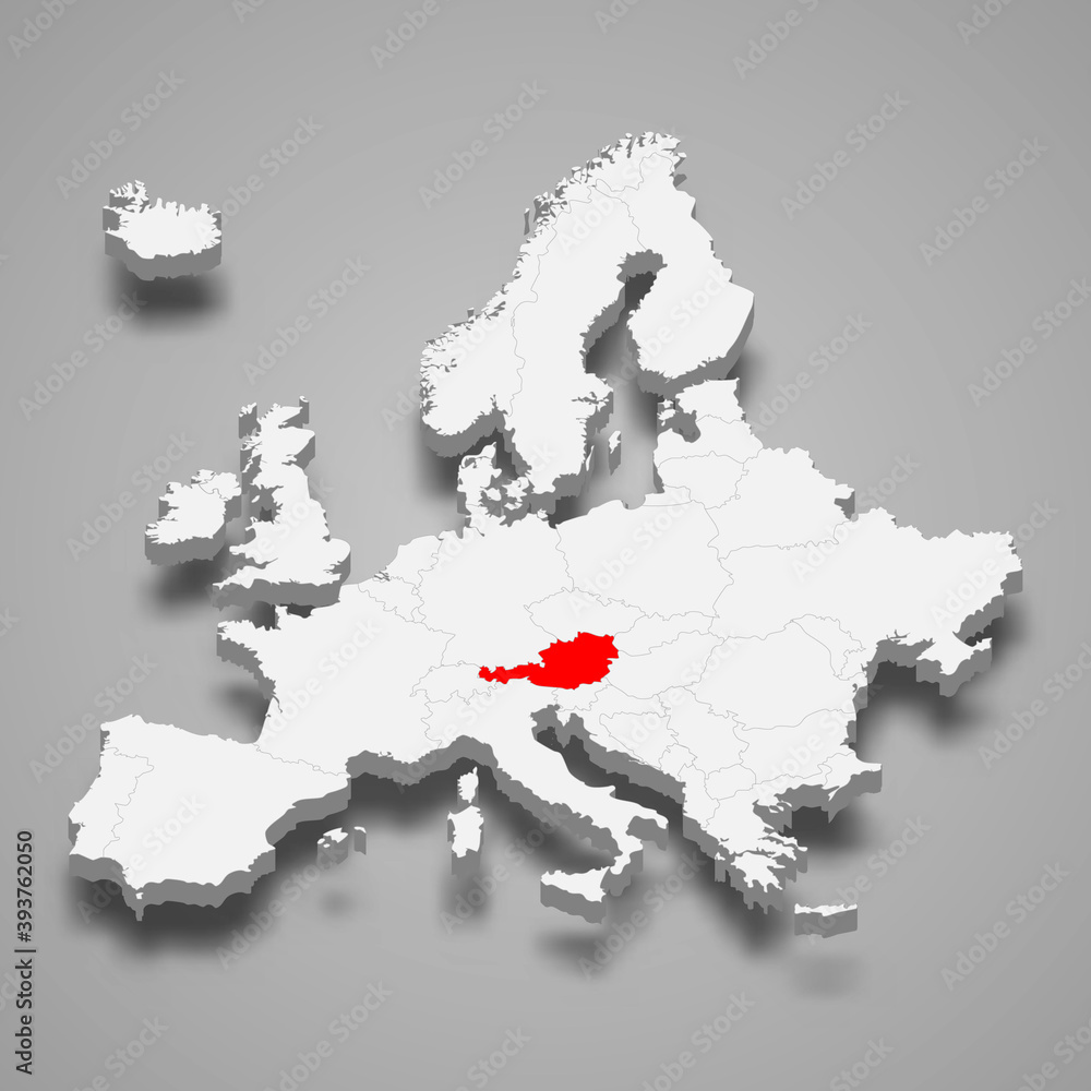 Fototapeta premium Austria country location within Europe 3d map