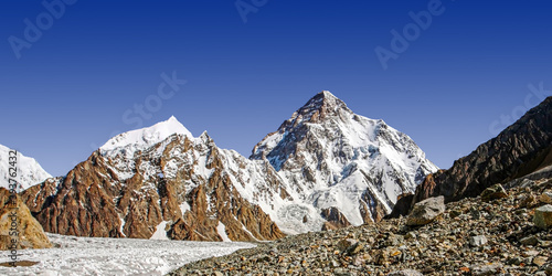 Snow covered K2 mountains the second tallest peak on the earth 