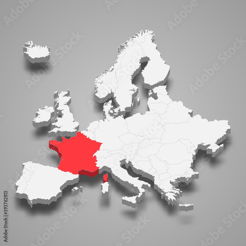 France country location within Europe 3d map