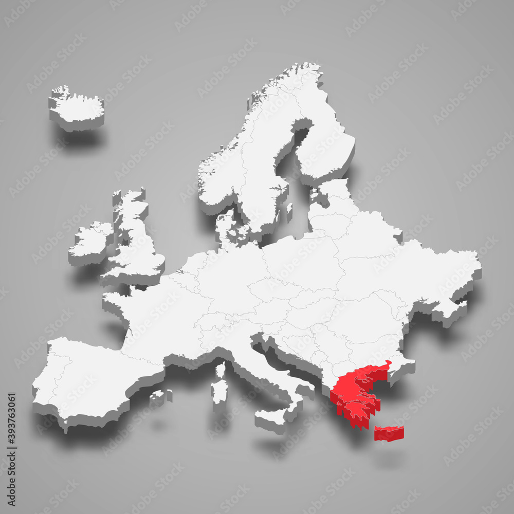 Greece country location within Europe 3d map