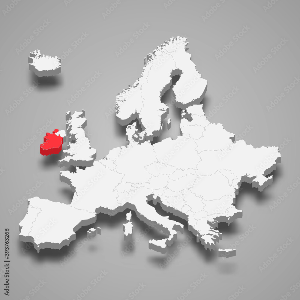 Fototapeta premium Ireland country location within Europe 3d map