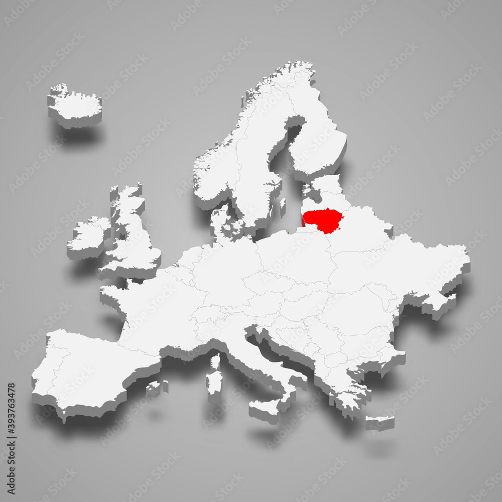 Obraz premium Lithuania country location within Europe 3d map