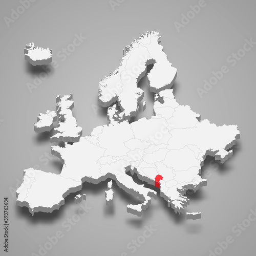 Montenegro country location within Europe 3d map
