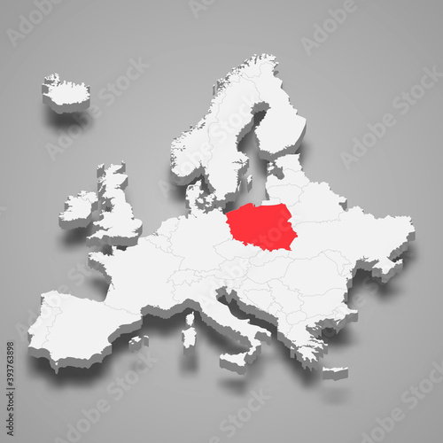 Poland country location within Europe 3d map
