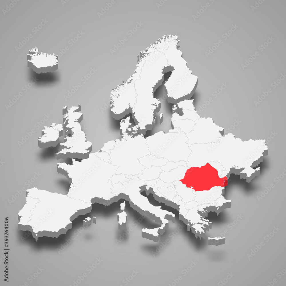 Fototapeta premium Romania country location within Europe 3d map