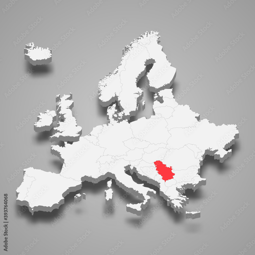 Serbia country location within Europe 3d map Serbia country location within Europe 3d map