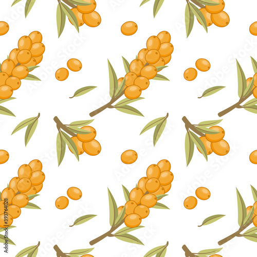 Seamless pattern with sea buckthorn twigs. Pattern for printing on fabric or paper.