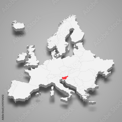 Slovenia country location within Europe 3d map