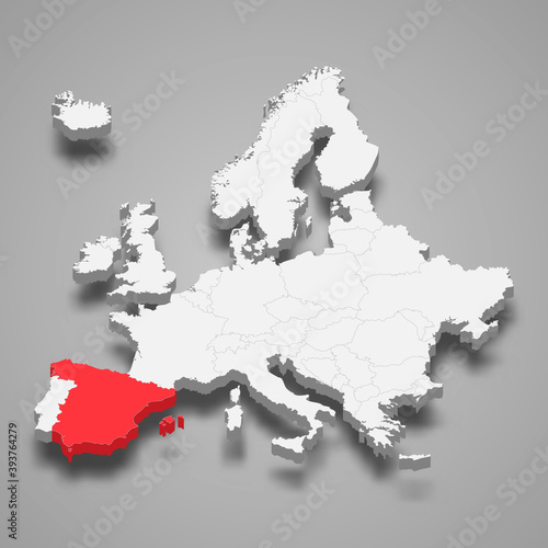 Spain country location within Europe 3d map