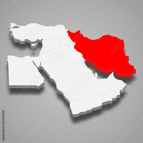 Iran country location within Middle East 3d map