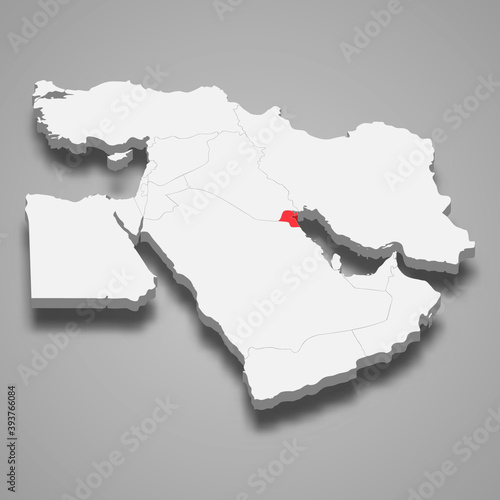 Kuwait country location within Middle East 3d map