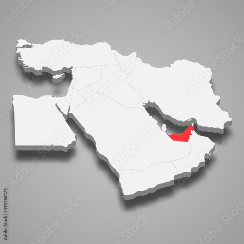 United Arab Emirates country location within Middle East 3d map