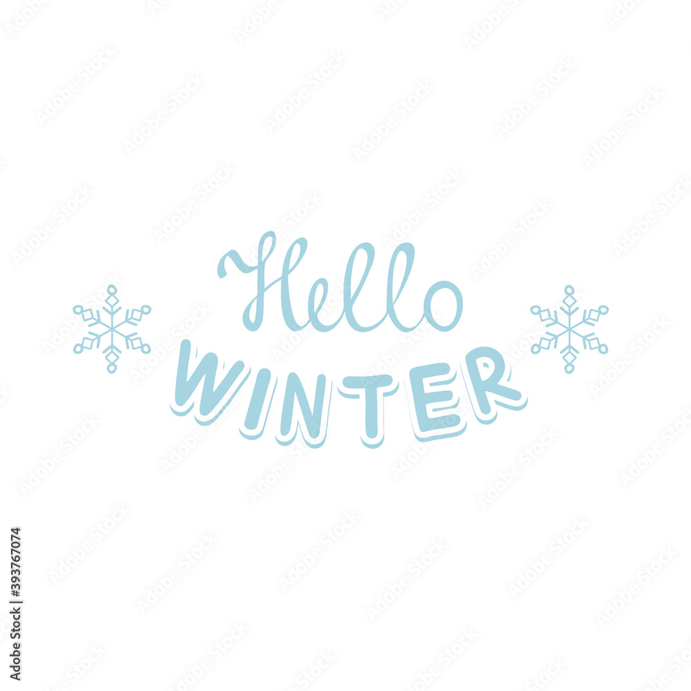 Handwritten inscription Hello winter. Lettering for new year and Christmas. Vector Text for winter greeting card, greeting card. Beautiful winter phrase for a poster.