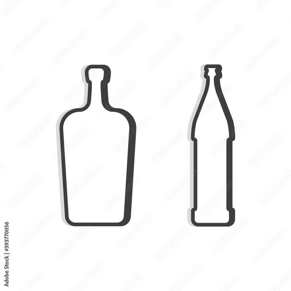 liquor and beer bottle. Linear shape. Simple template. Isolated object. Symbol in thin lines for alcoholic institutions, bars, restaurants, pubs. Dark outline. Flat illustration on white backdrop liquor and beer bottle. Linear shape. Simple template. Isolated object. Symbol in thin lines for alcoholic institutions, bars, restaurants, pubs. Dark outline. Flat illustration on white backdrop