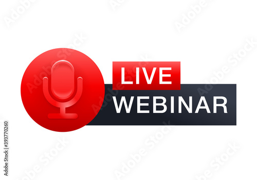 Live webinar button or banner element - catchy decorative frame with microphone icon and text - isolated template
