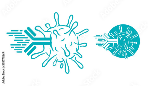 Antibody (immunoglobulin) action - Y-shaped protein that used by the immune system to neutralize pathogens such as pathogenic bacteria and viruses - isolated emblem