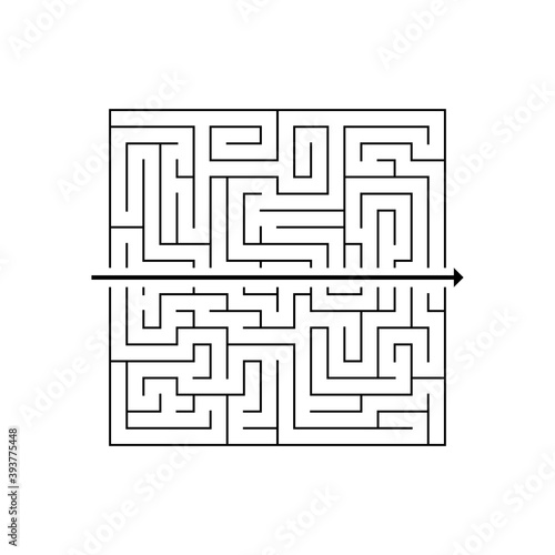 Labyrinth with a path line going straight through it. Simple solution of a complex problem. Vector illustration.