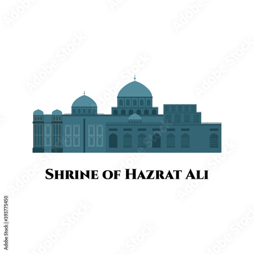 The Sanctuary of Imam 'Ali. Blue Mosque in Mazar-e Sharif, Afghanistan (Shrine of Hazrat Ali. The most impressive and beautiful shrine. Flat cartoon style vector illustration