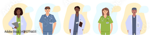 A group of healthcare workers. Avatars, portraits for the site, apps. Flat vector illustration.