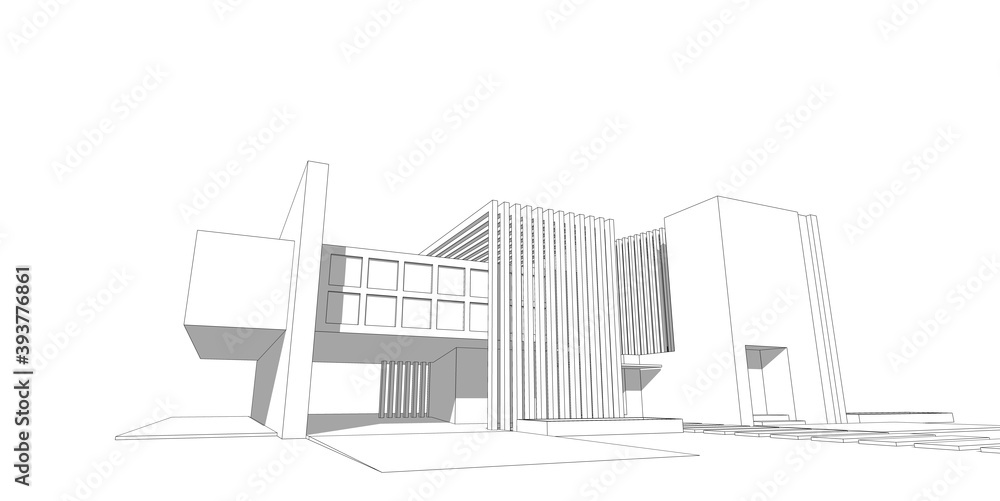 Fototapeta premium House building sketch architecture 3d wireframe illustration, Modern architectural perspective line