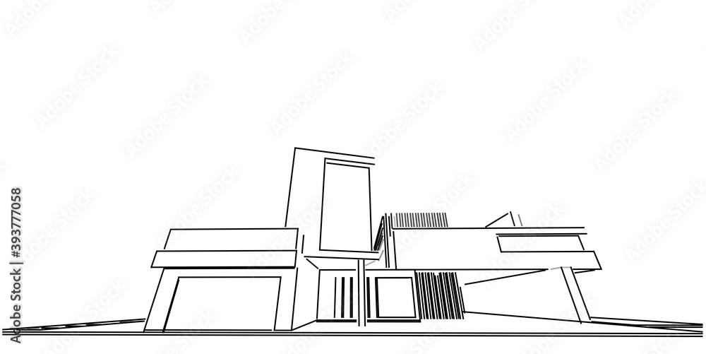 House building sketch architecture 3d wireframe illustration, Modern architectural perspective line House building sketch architecture 3d wireframe illustration, Modern architectural perspective line