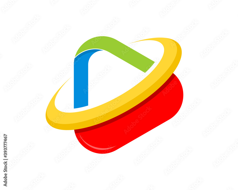 Media play button with yellow swoosh in the middle Media play button with yellow swoosh in the middle