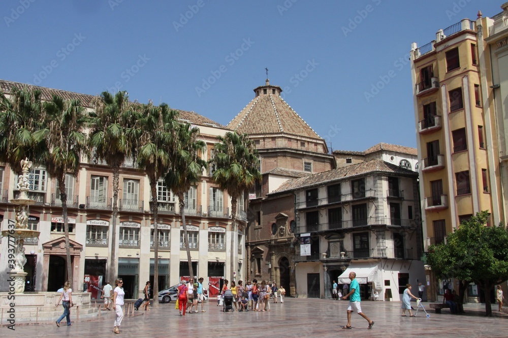 Naklejka premium Constitution square in the Spanish seaside city of Malaga