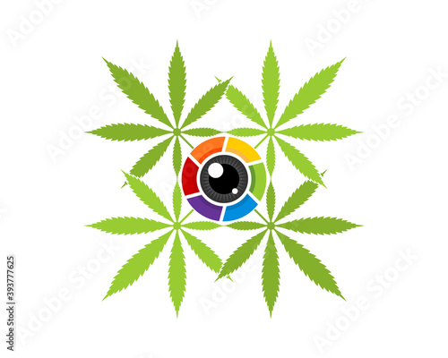 Cannabis leaf with camera lens inside