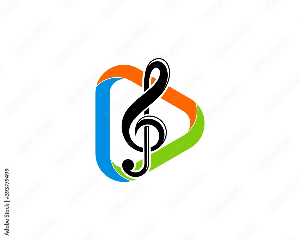 Obraz premium Media play button with music note inside