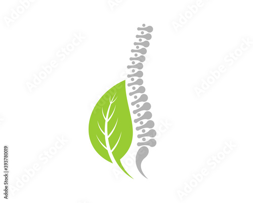 Healthy spine with herb medical leaf logo