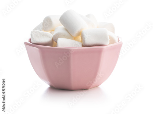White sweet marshmallows candy in bowl.