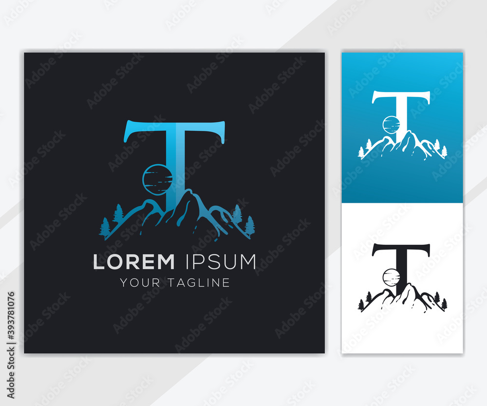 Letter T with abstract mountain logo template Letter T with abstract mountain logo template