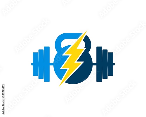 Gym kettle bell with barbell and lightning