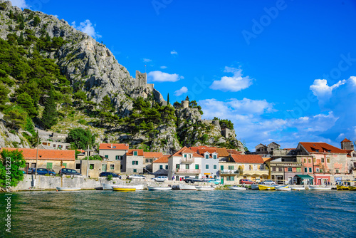View of the Cetina river and the ancient Mirabella fortress in the town of Omis.