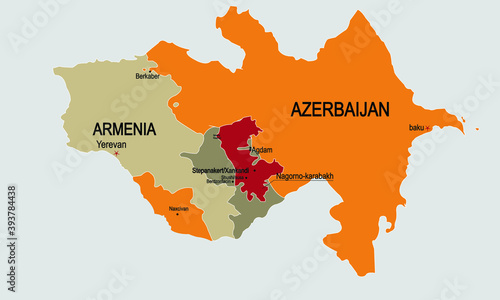 nagorno-karabakh map, armenia vs azerbaijan, vector illustration