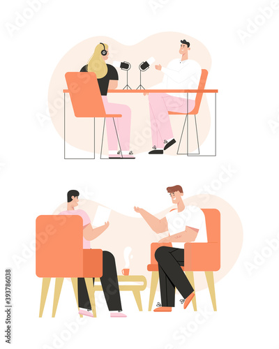 Radio host and guest recording interview