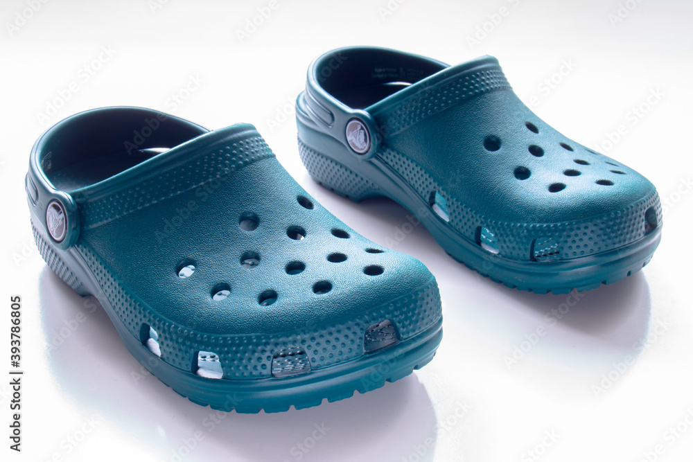 beslutte forsætlig letvægt Calgary, Alberta, Canada. Nov. 19, 2020. Front View of Blue Crocs footwear,  foam clog shoes on a white background. Stock Photo | Adobe Stock